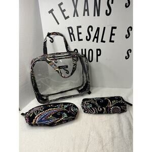 3- Vera Bradley Make Up Bags Large Blush Brush Makeup Case Bandana Swirl Pattern